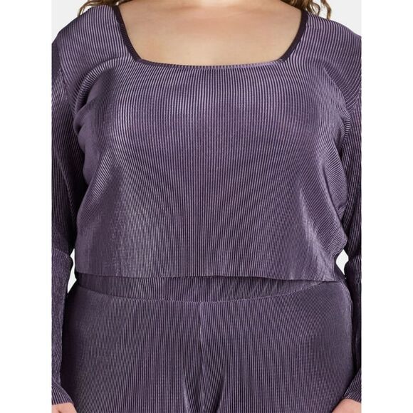 🆕👖Pleated Square Neck Top and Pants Set -Elderberry - Picture 2 of 4